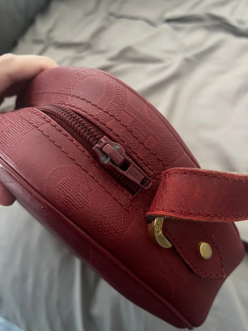 Dior Red Crossbody Bag with Gold Tone Ring Detail